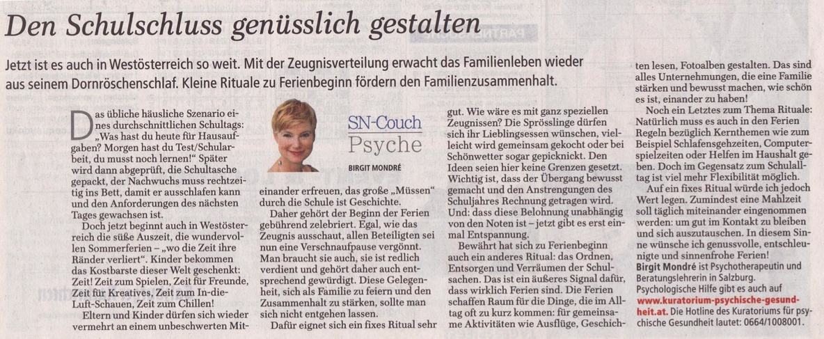 Zeitungsartikel: Den Schulschluss genüsslich gestalten